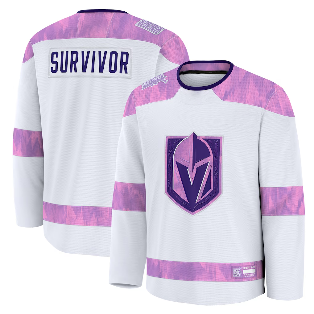 Elroe V.Golden Knights White Hockey Fights Cancer Survivor Practice Jerseys