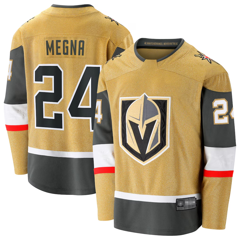 Elroe V.Golden Knights #24 Jaycob Megna Gold Home Breakaway Jerseys