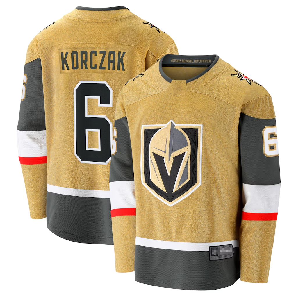 Elroe V.Golden Knights #6 Kaedan Korczak Gold Home Breakaway Jerseys
