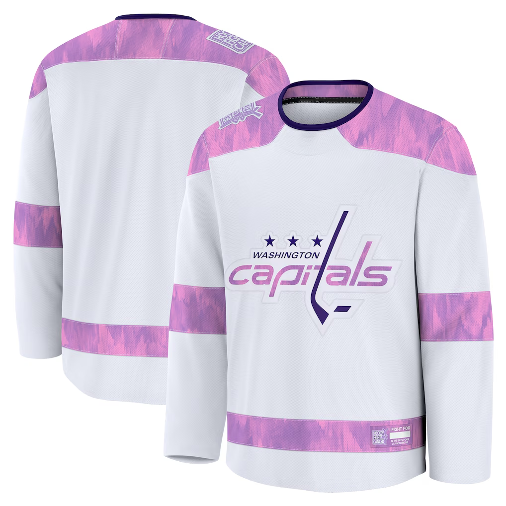 Elroe W.Capitals White 2024 Hockey Fights Cancer Practice Jerseys