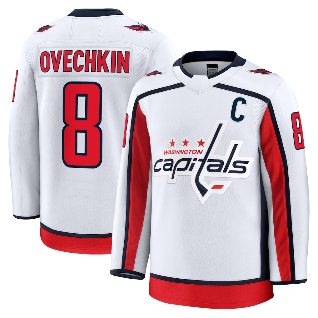 Elroe W.Capitals #8 Alexander Ovechkin White Away Premium Jerseys
