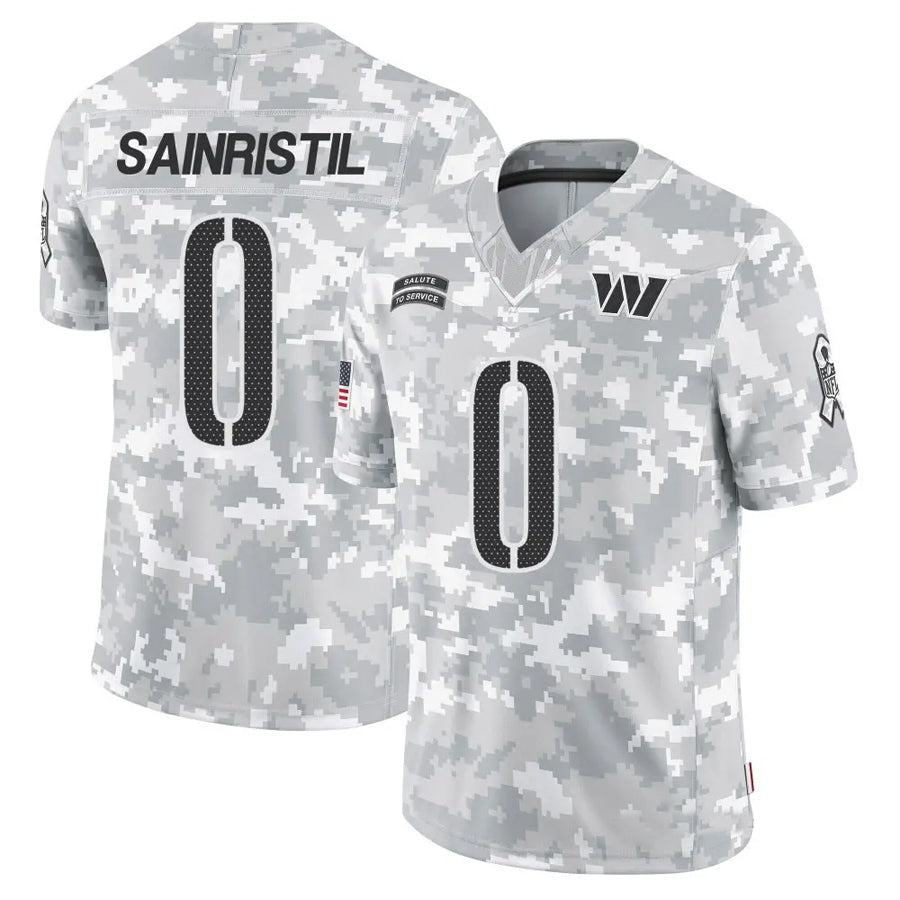 Elroe W.Commanders #0 Mike Sainristil Player Arctic Camo Salute to Service Limited Stitched Jerseys