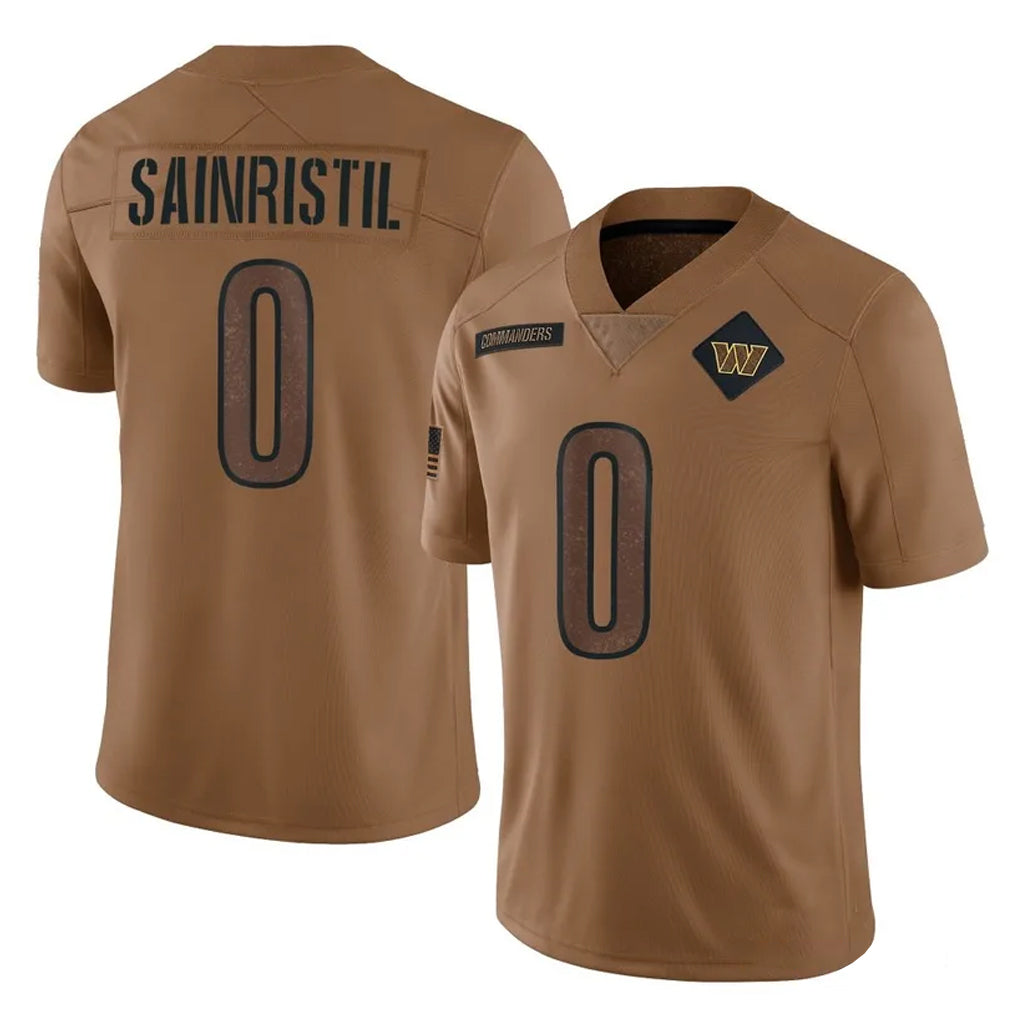 Elroe W.Commanders #0 Mike Sainristil Player Brown Limited Salute To Service Home Game Stitched Jerseys