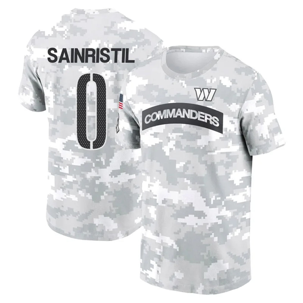 Elroe W.Commanders #0 Mike Sainristil Player Salute to Service Hoodies T-Shirts Stitched Jerseys