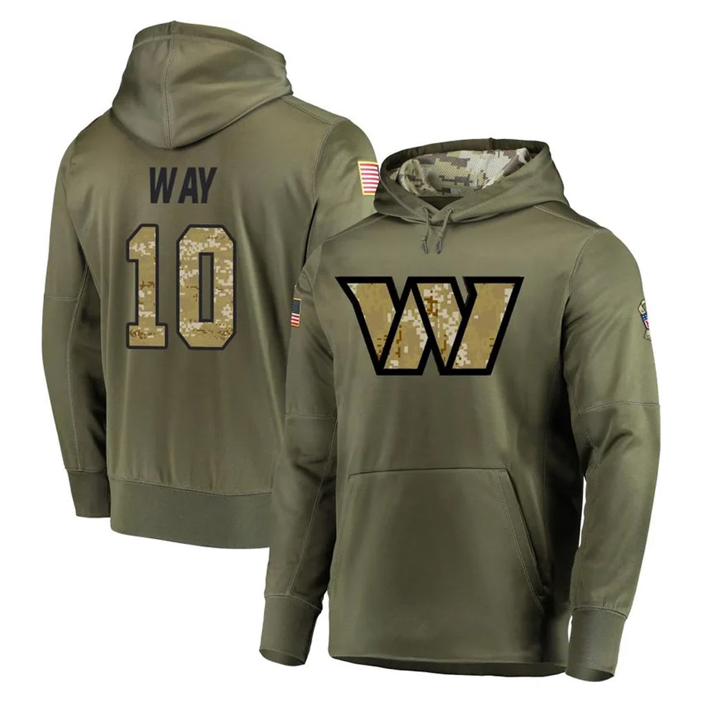 Elroe W.Commanders #10 Tress Way Player Olive Salute to Service Pullover Hoodie Limited Home Game Stitched Jerseys