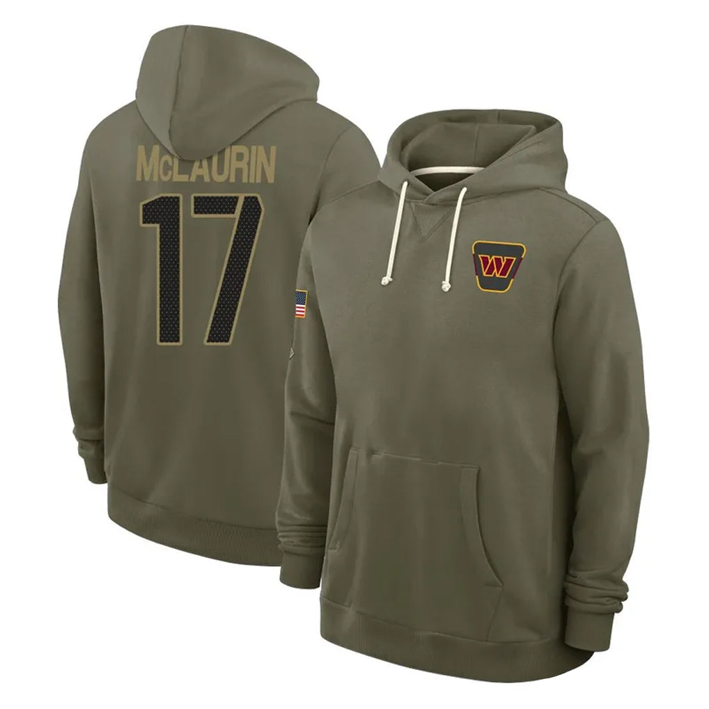 Elroe W.Commanders #17 Terry Mclaurin Player Olive Salute to Service Pullover Hoodies Limited Home Stitched Jerseys