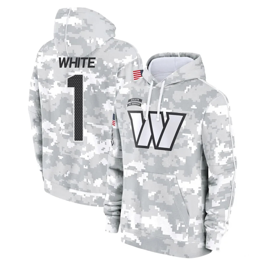 Elroe W.Commanders #1 Rachaad White Player Arctic Camo Limited Salute to Service Pullover Hoodies Game Stitched Jerseys