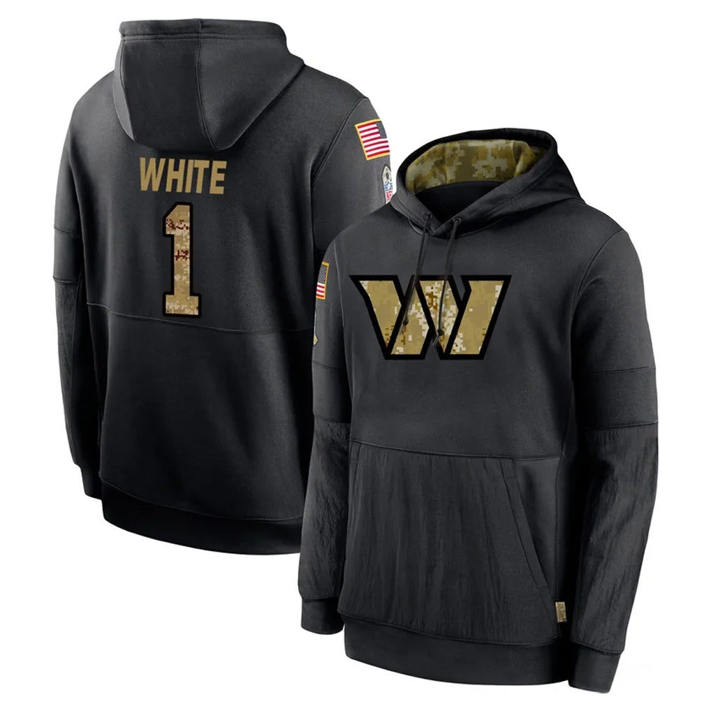 Elroe W.Commanders #1 Rachaad White Player Black Salute to Service Performance Pullover Hoodies Home Game Stitched Jerseys