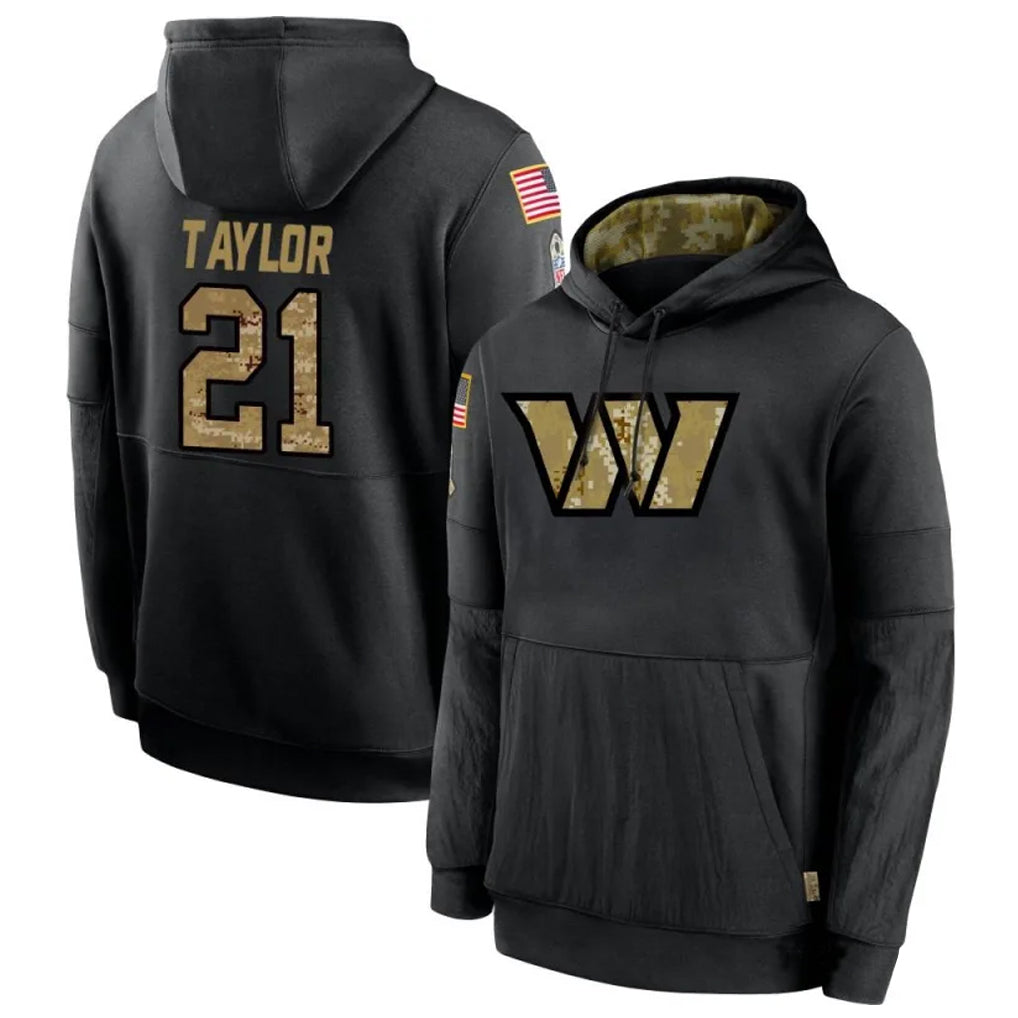 Elroe W.Commanders #21 Sean Taylor Player Black Salute to Service Hoodies Stitched Jerseys