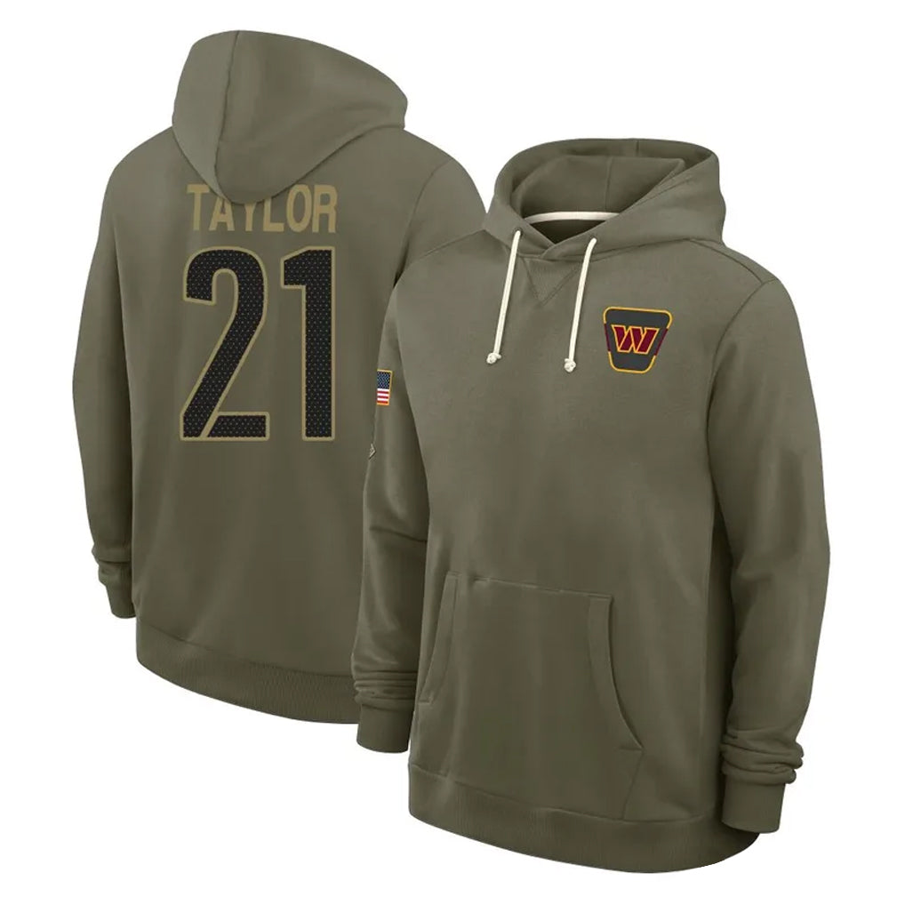 Elroe W.Commanders #21 Sean Taylor Player Olive Salute to Service Hoodies Stitched Jerseys