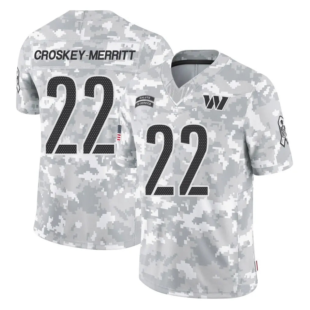 Elroe W.Commanders #22 Jacory Croskey-Merritt Player Arctic Camo Salute to Service Limited Stitched Jerseys