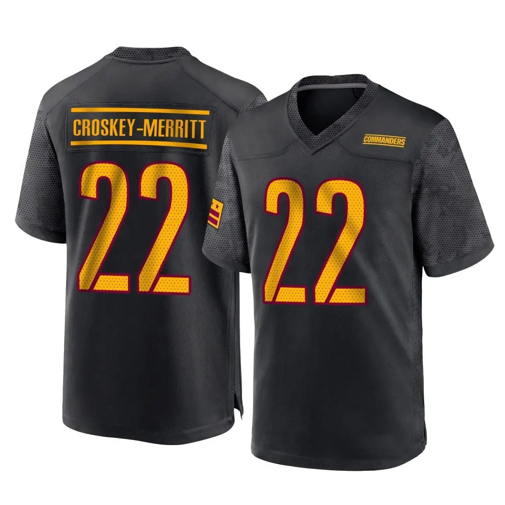 Elroe W.Commanders #22 Jacory Croskey-Merritt Player Black Home Game Stitched Jerseys