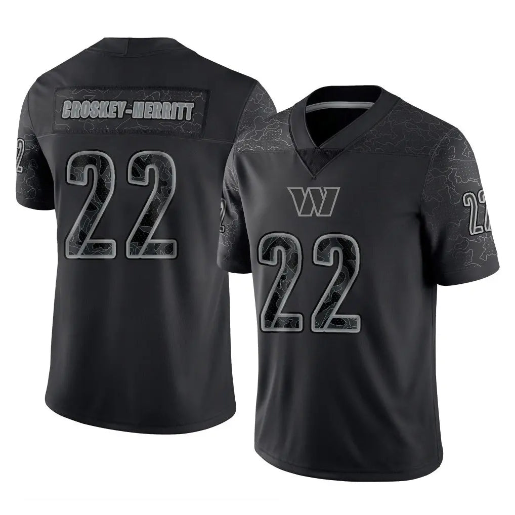 Elroe W.Commanders #22 Jacory Croskey-Merritt Player Black Limited Reflective Home Game Stitched Jerseys