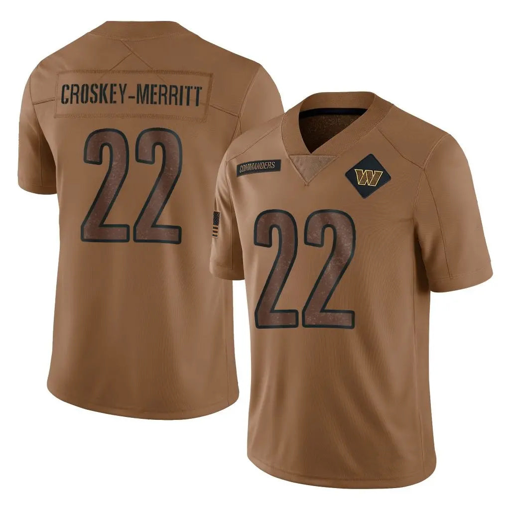 Elroe W.Commanders #22 Jacory Croskey-Merritt Player Brown Salute To Service Limited Stitched Jerseys