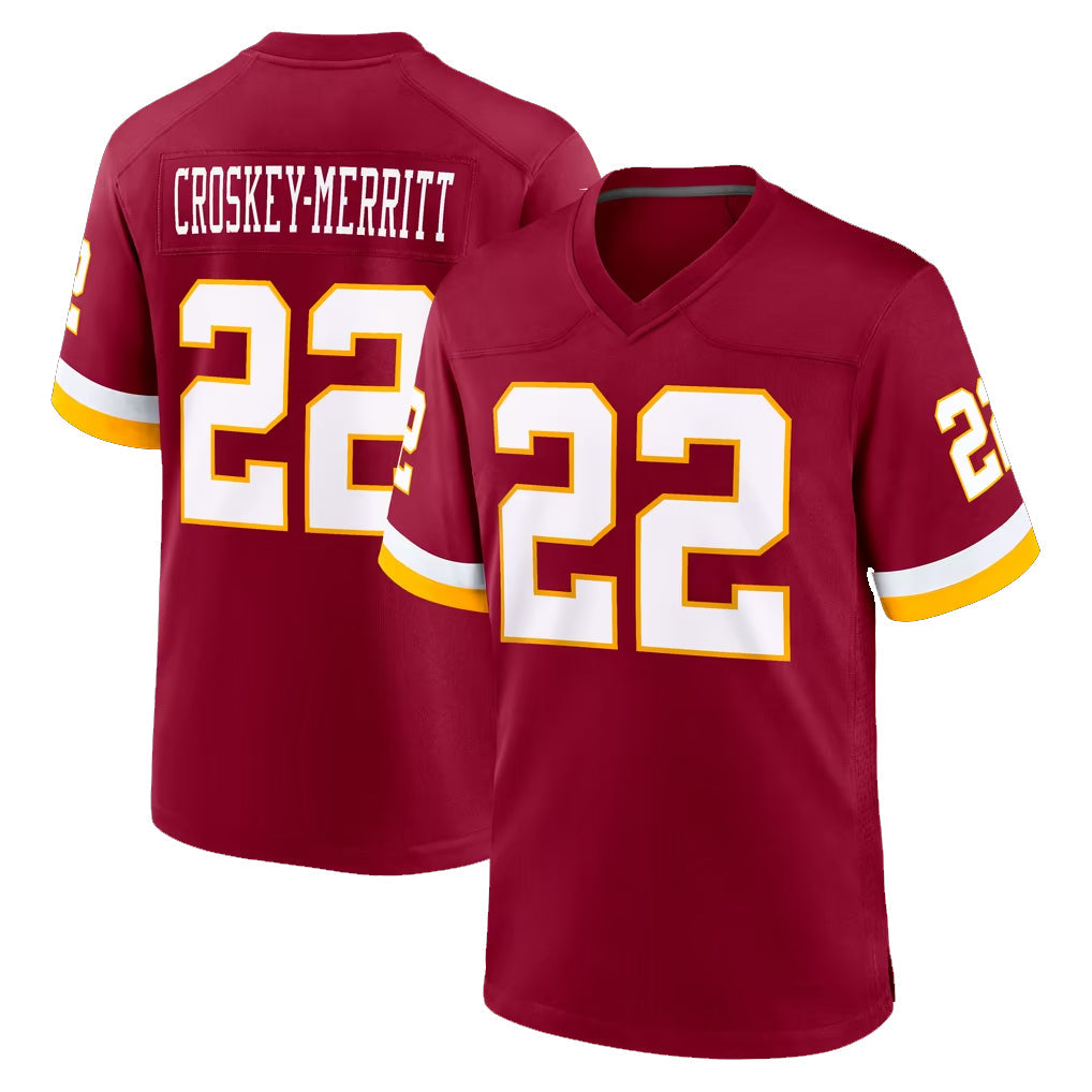 Elroe W.Commanders #22 Jacory Croskey-Merritt Player Burgundy Game Home Stitched Jerseys