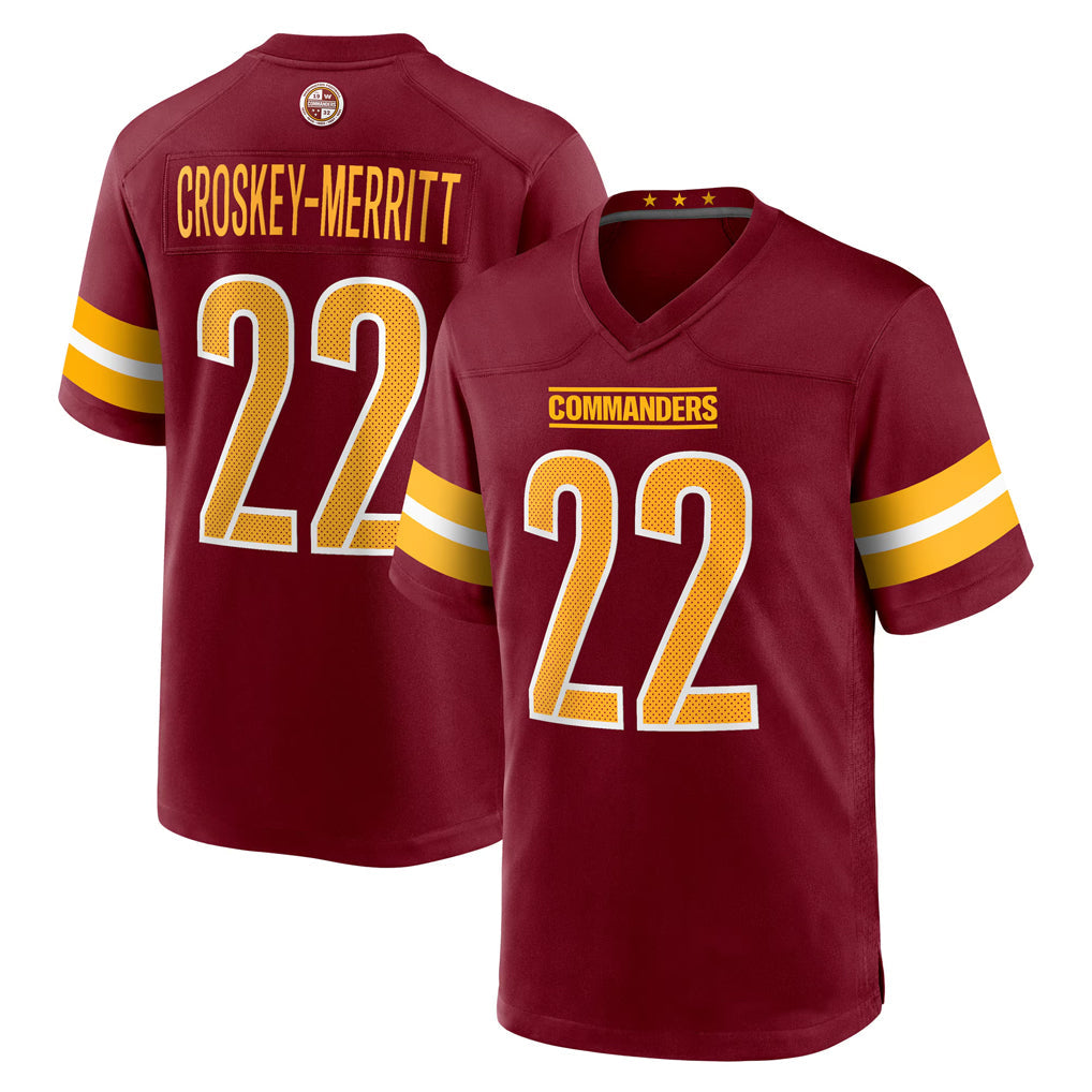 Elroe W.Commanders #22 Jacory Croskey-Merritt Player Burgundy Home Game Stitched Jerseys