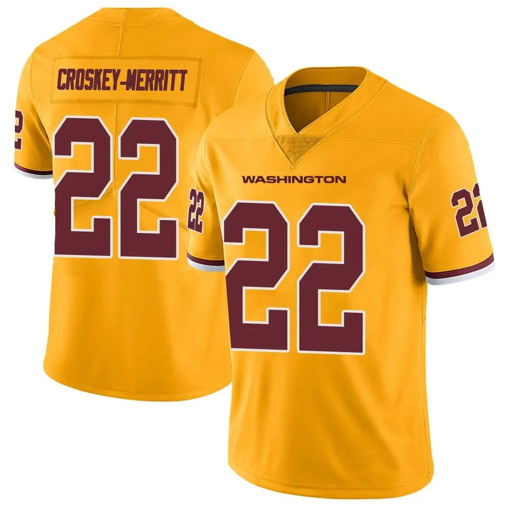 Elroe W.Commanders #22 Jacory Croskey-Merritt Player Gold Vapor Limited Stitched Jerseys