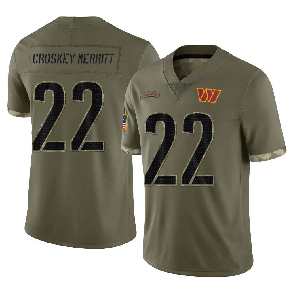 Elroe W.Commanders #22 Jacory Croskey-Merritt Player Olive Salute To Service Stitched Jerseys