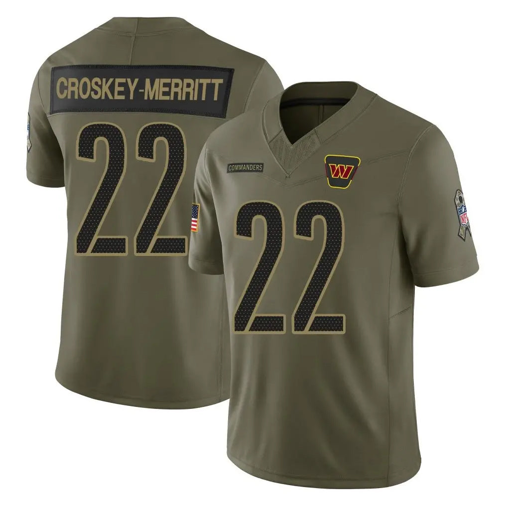 Elroe W.Commanders #22 Jacory Croskey-Merritt Player Olive Salute To Service Limited Stitched Jerseys