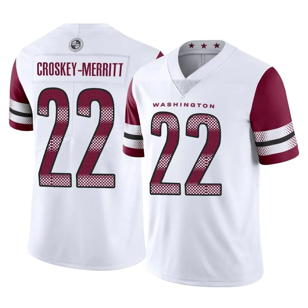 Elroe W.Commanders #22 Jacory Croskey-Merritt Player White Limited Vapor Home Game Stitched Jerseys