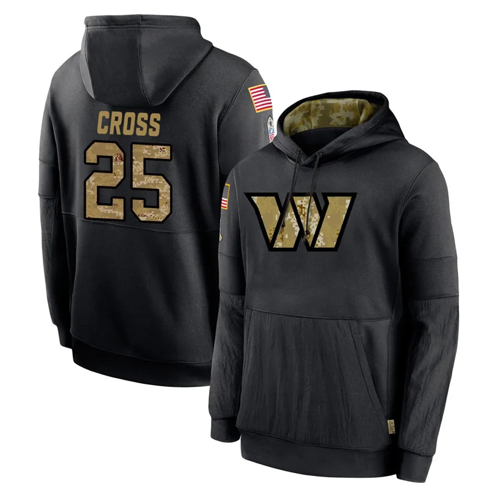 Elroe W.Commanders #25 Nick Cross Player Black Salute to Service Performance Pullover Hoodies Home Game Stitched Jerseys