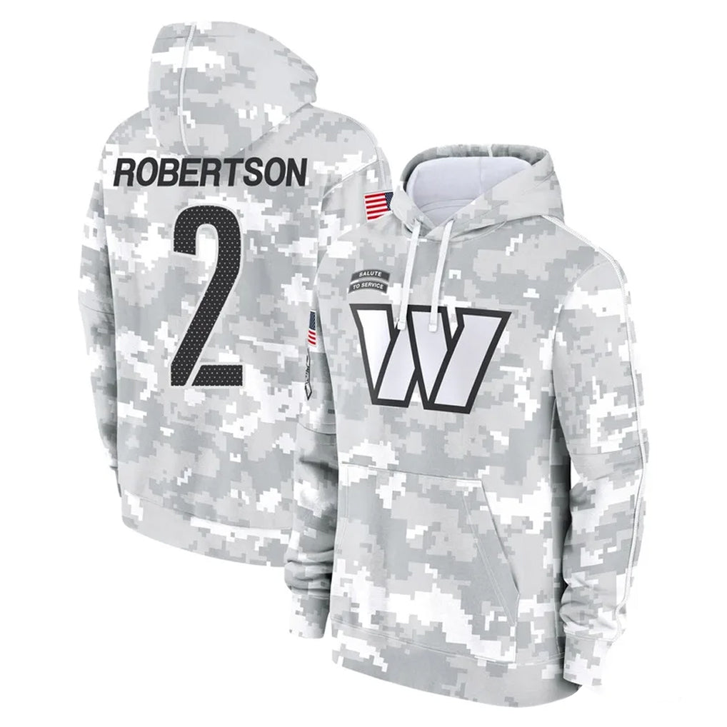 Elroe W.Commanders #2 Amik Robertson Player Arctic Camo Limited Salute to Service Pullover Hoodies Game Stitched Jerseys