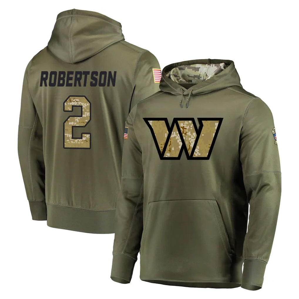 Elroe W.Commanders #2 Amik Robertson Player Olive Salute to Service Pullover Hoodie Limited Home Game Stitched Jerseys