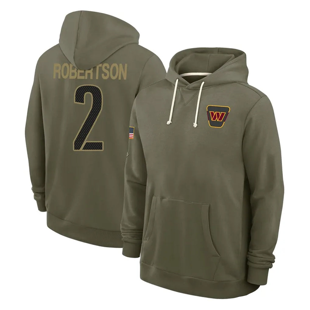 Elroe W.Commanders #2 Amik Robertson Player Olive Salute to Service Pullover Hoodies Limited Home Stitched Jerseys