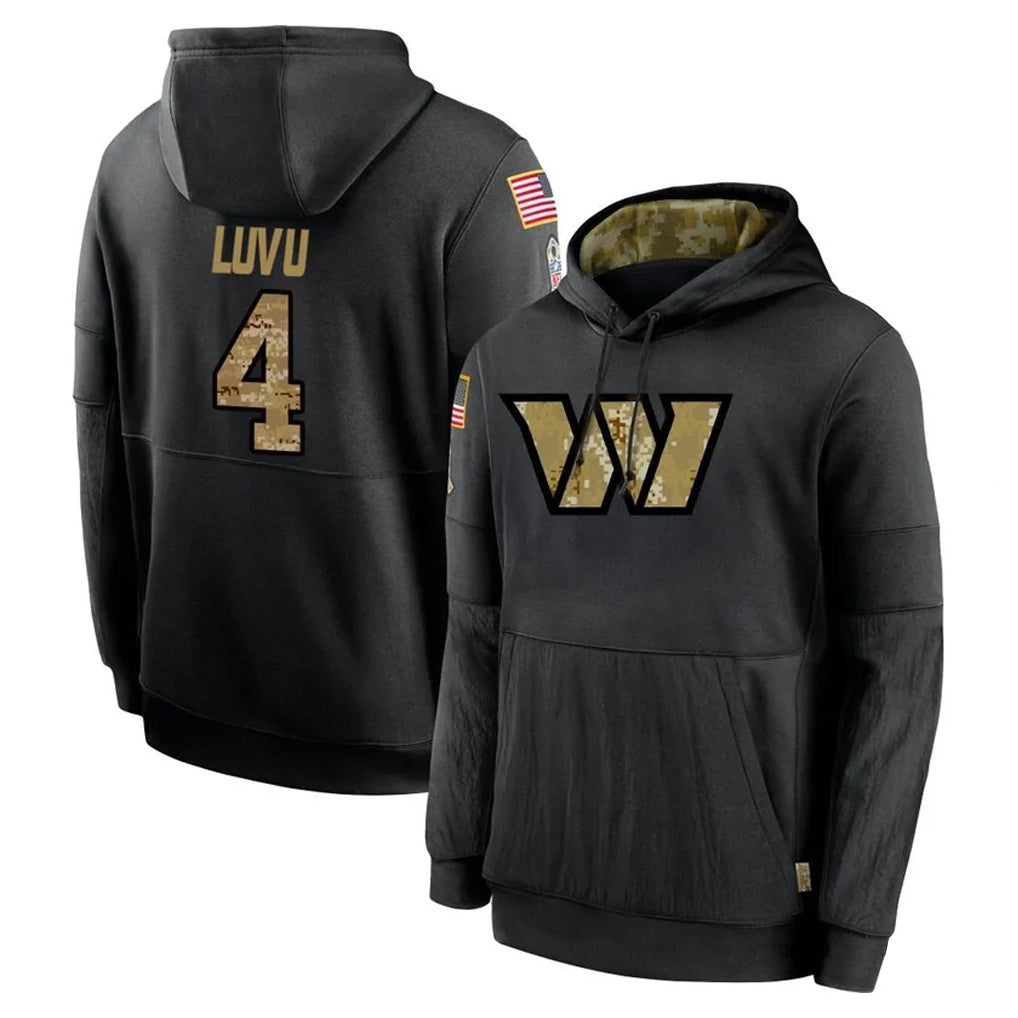 Elroe W.Commanders #4 Frankie Luvu Player Black Salute to Service Hoodies Stitched Jerseys