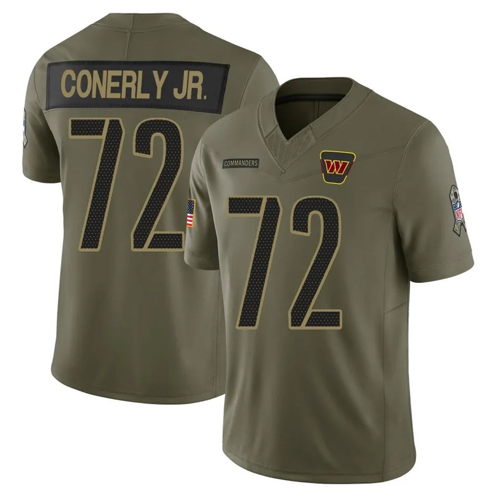 Elroe W.Commanders #72 Josh Conerly Jr. Player Olive 2025 Salute To Service Limited Home Game Stitched Jerseys