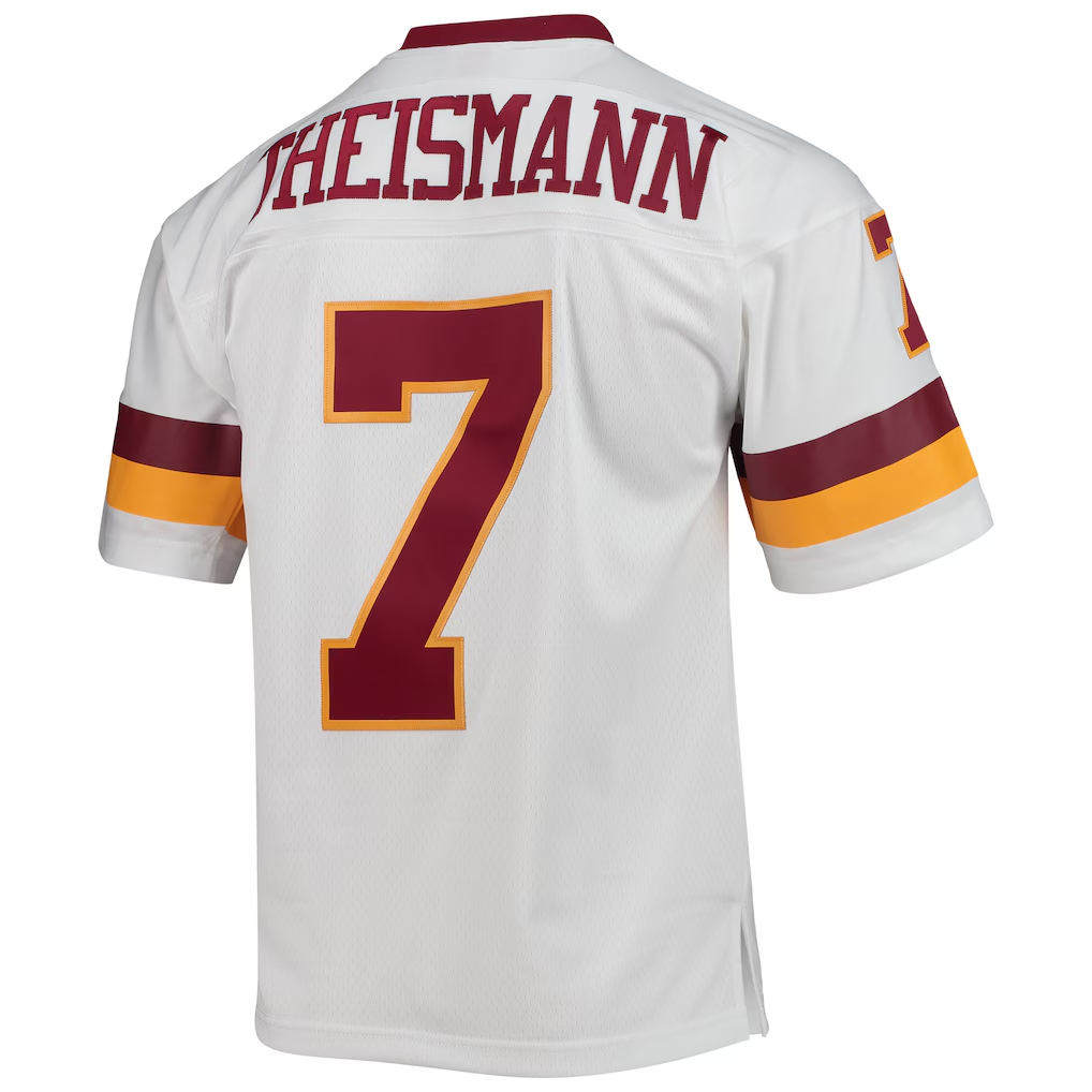 Elroe W.Commanders #7 Joe Theismann Mitchell & Ness White Legacy Replica Stitched Puhic Jersey