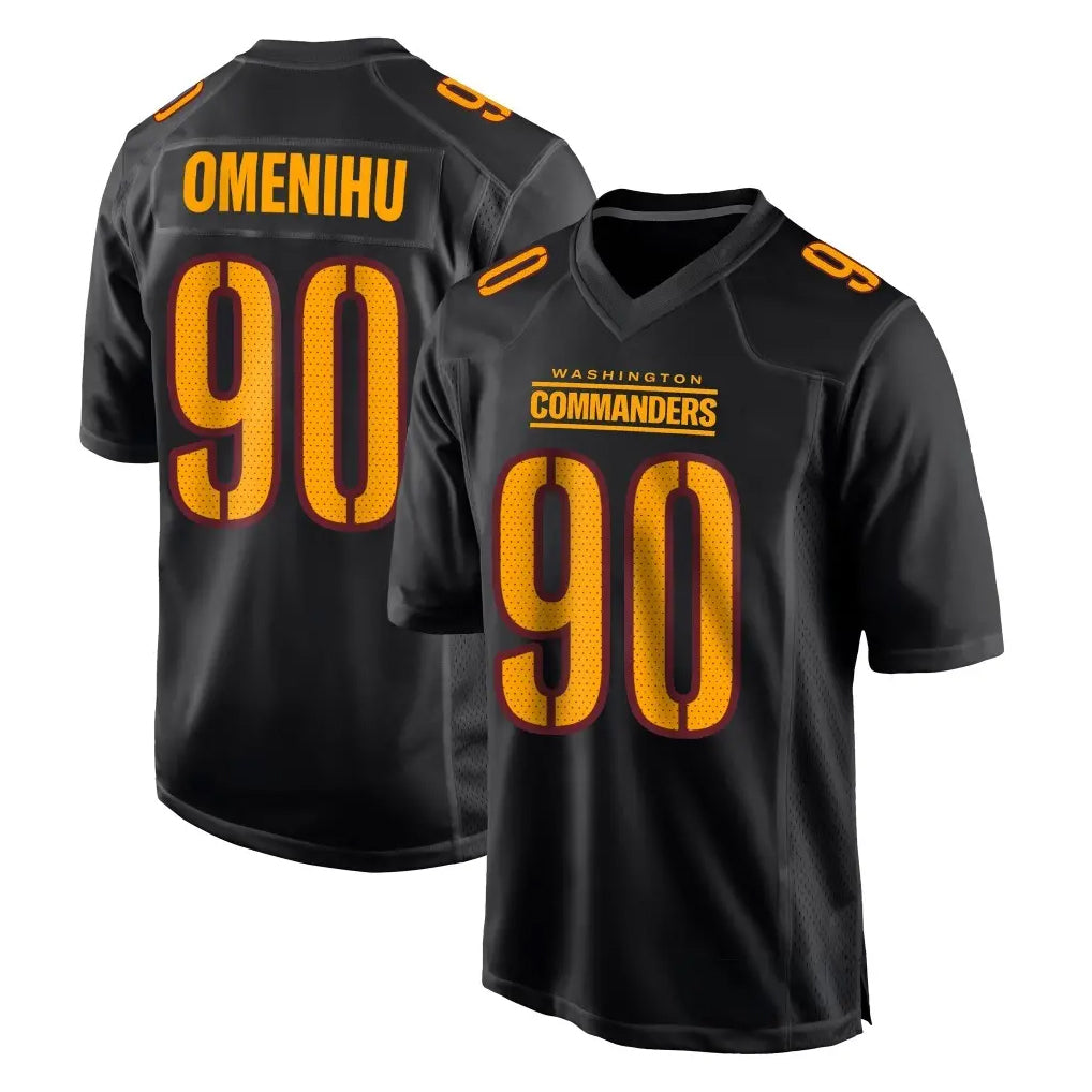 Elroe W.Commanders #90 Charles Omenihu Player Black Carbon Fashion Home Game Stitched Jerseys