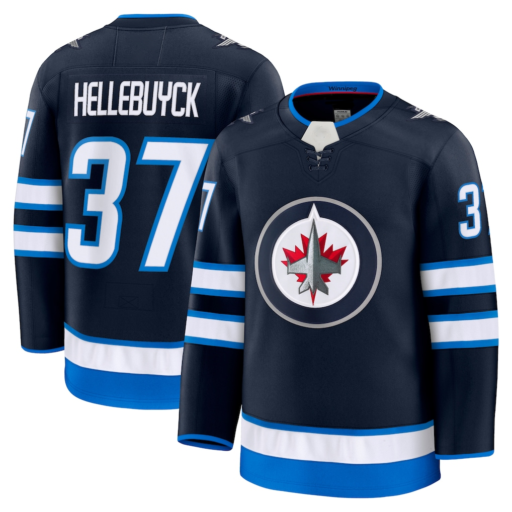 Elroe W.Jets #37 Connor Hellebuyck Navy Home Premium Jerseys