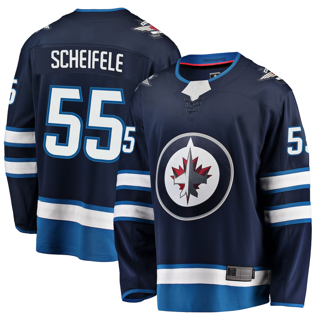 Elroe W.Jets #55 Mark Scheifele Navy Breakaway Replica Jerseys