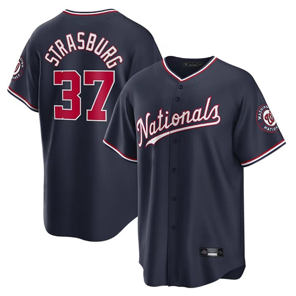 Elroe W.Nationals #37 Stephen Strasburg Player Navy Replica Stitched Jerseys