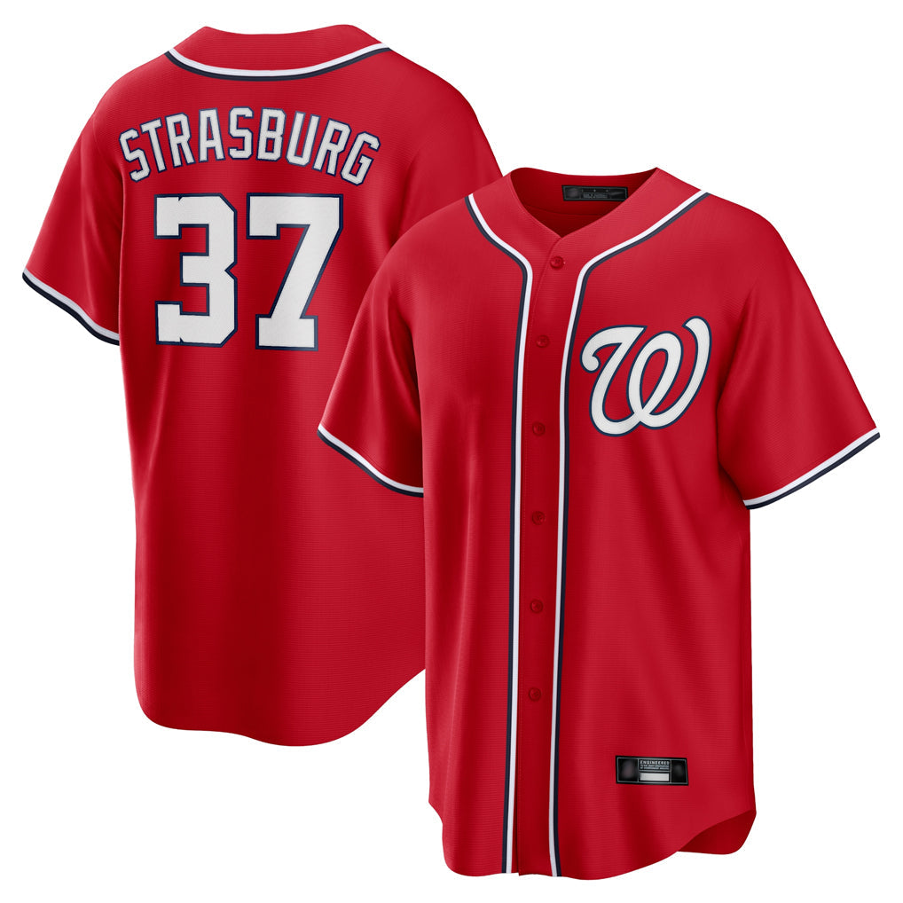 Elroe W.Nationals #37 Stephen Strasburg Player Red Alternate Replica Player Game Stitched Jerseys