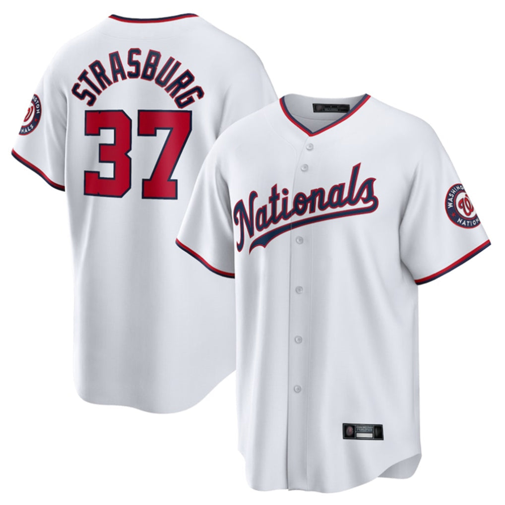 Elroe W.Nationals #37 Stephen Strasburg Player White Home Game Stitched Jerseys