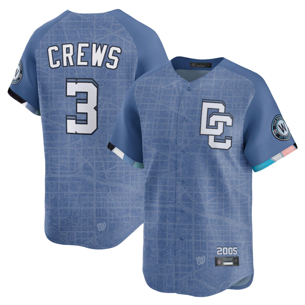Elroe W.Nationals #3 Dylan Crews Player Blue Limited City Connect Stitched Jerseys