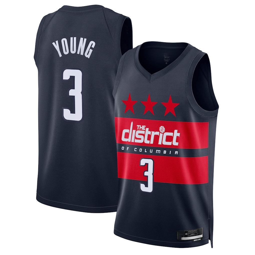 Elroe W.Wizards #3 Trae Young Navy Swingman Jerseys - Statement Edition