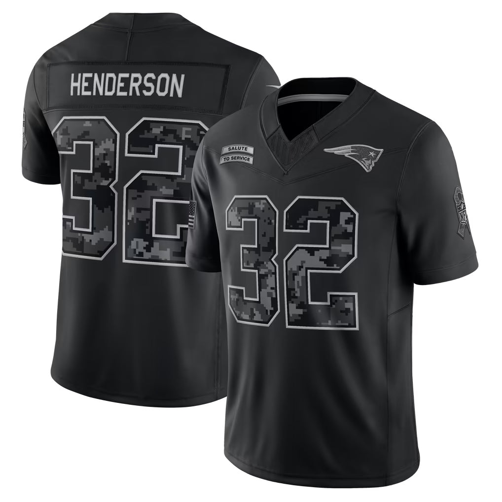 Elroe NE.Patriots #32 TreVeyon Henderson Player Black Limited 2026 Salute to Service Home Game Stitched Jerseys