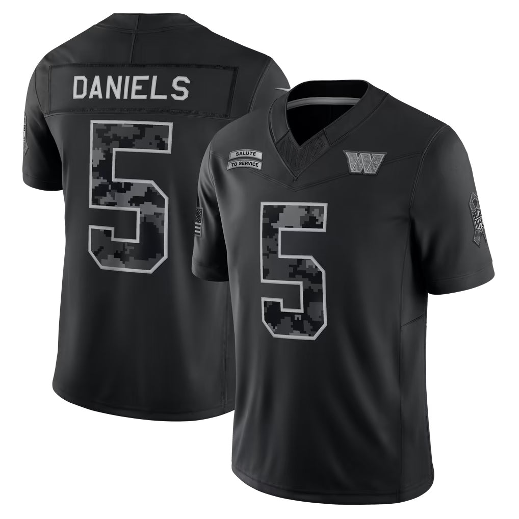Elroe W.Commanders #5 Jayden Daniels Player Black Limited 2026 Salute to Service Home Game Stitched Jerseys