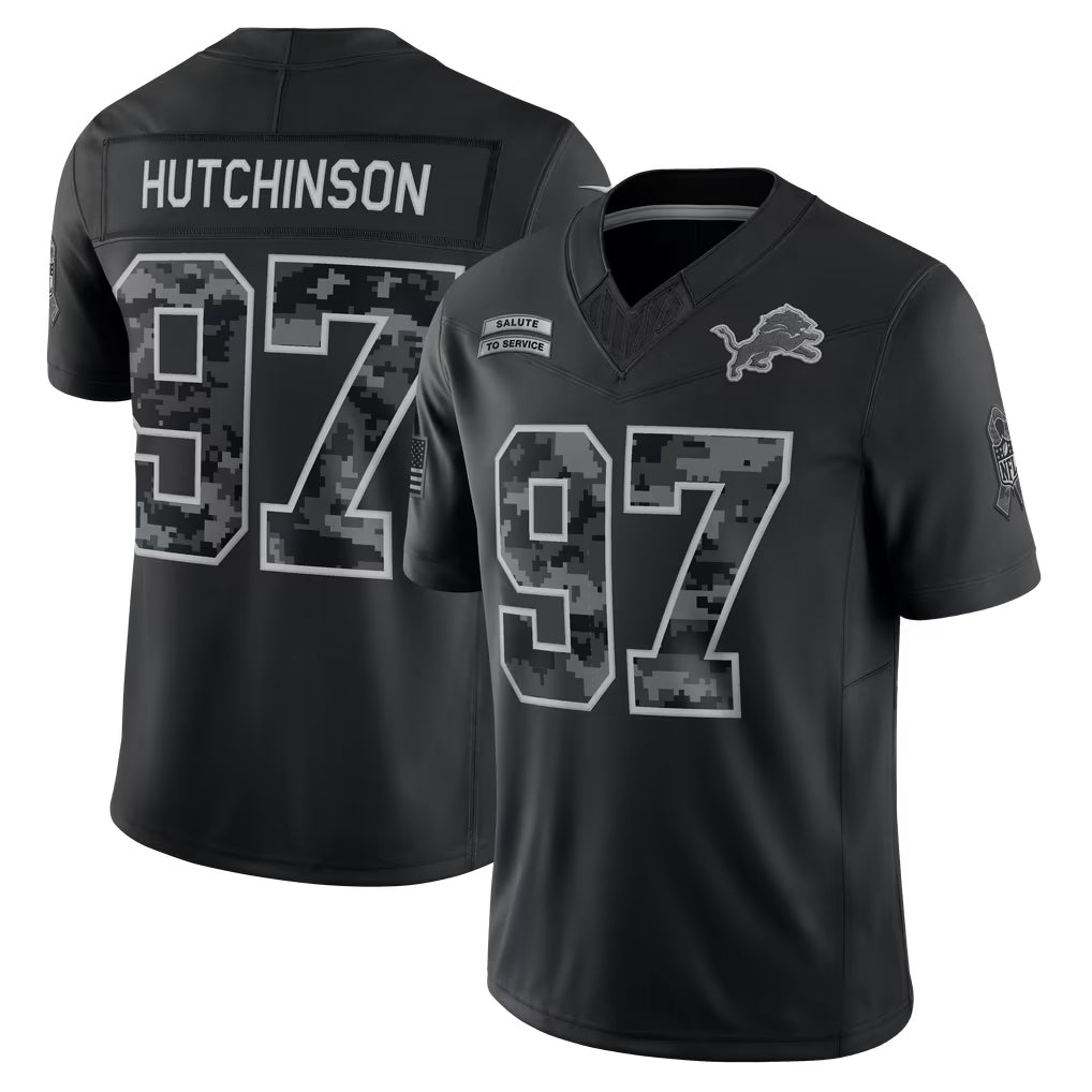 Elroe D.Lions #97 Aidan Hutchinson Player Black Limited 2026 Salute to Service Home Game Stitched Jerseys