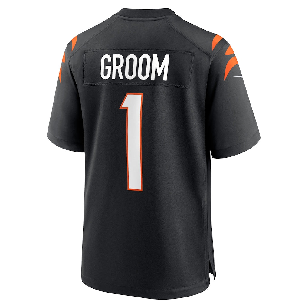 Elroe C.Bengals #1 Groom Black Game Jersey