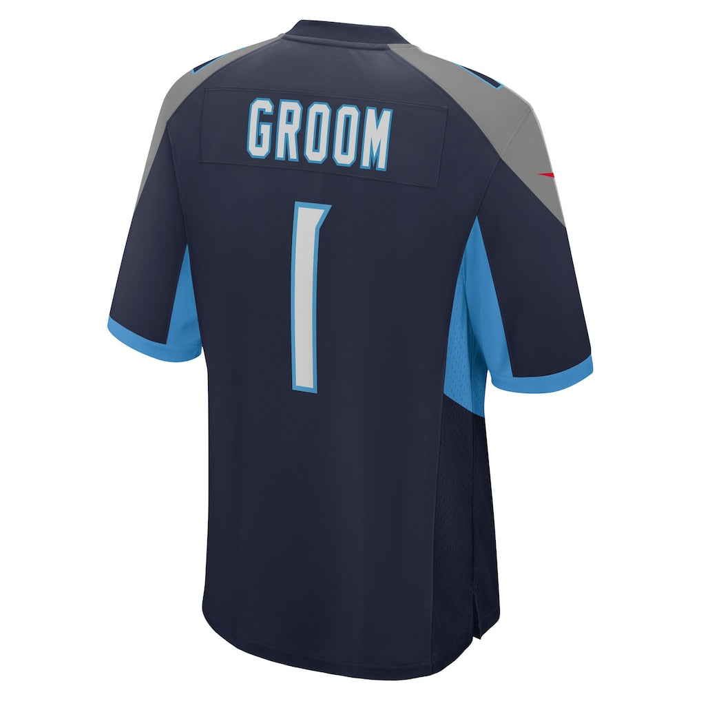 Elroe T.Titans #1 Groom Navy Game Jersey