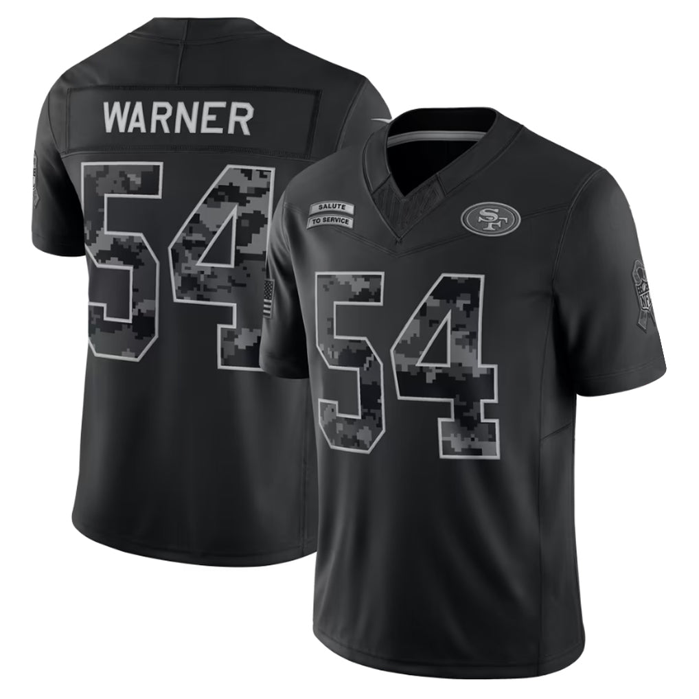 Elroe SF.49ers #54 Fred Warner Player Black Limited 2026 Salute to Service Home Game Stitched Jerseys